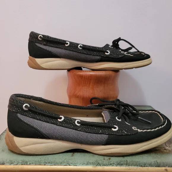 Sperry Black Suede and Canvas  with Metallic Threading Size 7 - Picture 2 of 7
